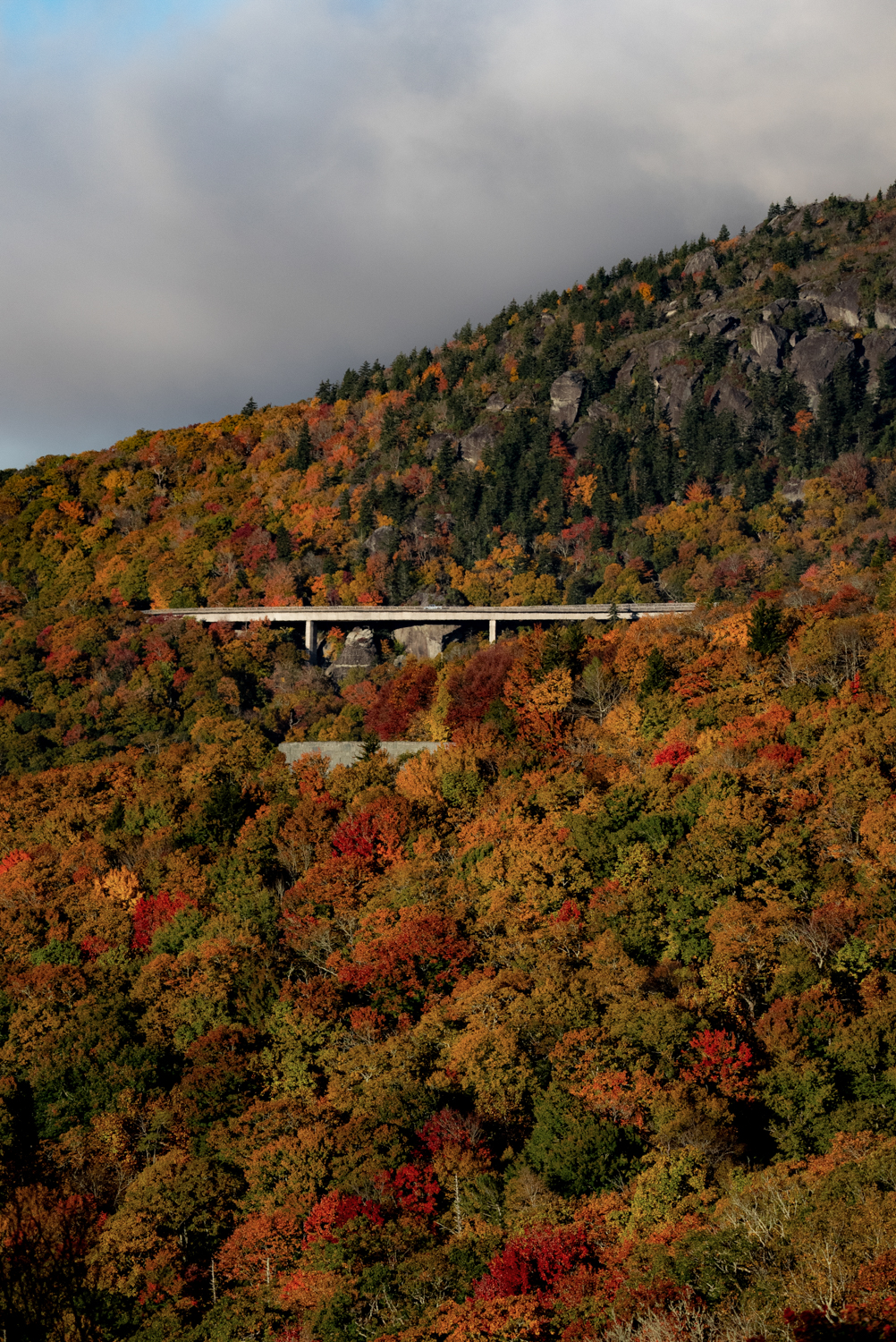 Linn Cove Viaduct on the Blue Ridge Parkway taken In Peak Fall Foliage - Boone NC Fall Itinerary