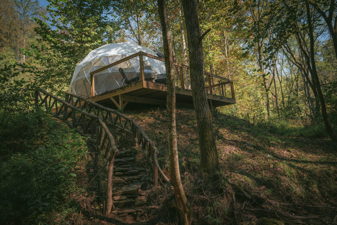 The Exterior of the Glamping Unplugged Geodesic Dome in Deep Gap North Carolina