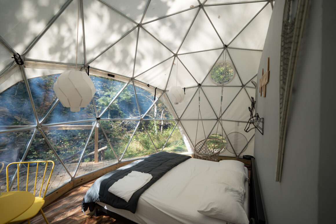 Interior of the Glamping Unplugged Geodesic Dome in Deep Gap North Carolina