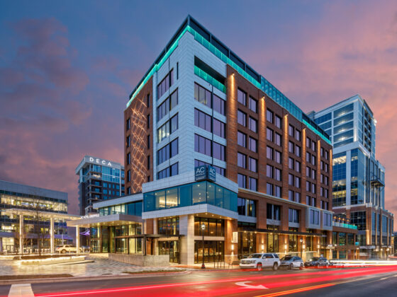 AC Hotel Downtown Greenville SC Exterior At Twilight