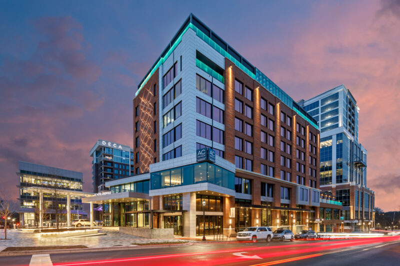 AC Hotel Downtown Greenville SC Exterior At Twilight