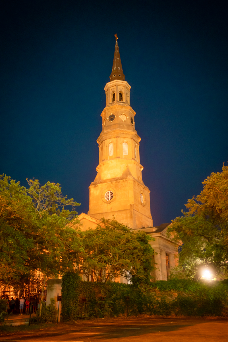 St. Phillips church in downtown Charleston SC at night