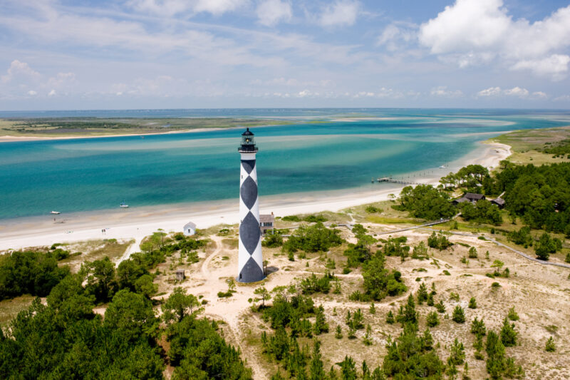 Cape Lookout National Seashore lighthouse in Carteret County on the Crystal Coast Of NC