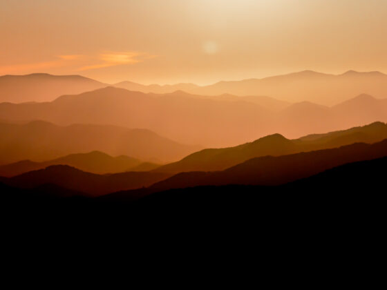 mountain views from the Blue Ridge Parkway at golden hour